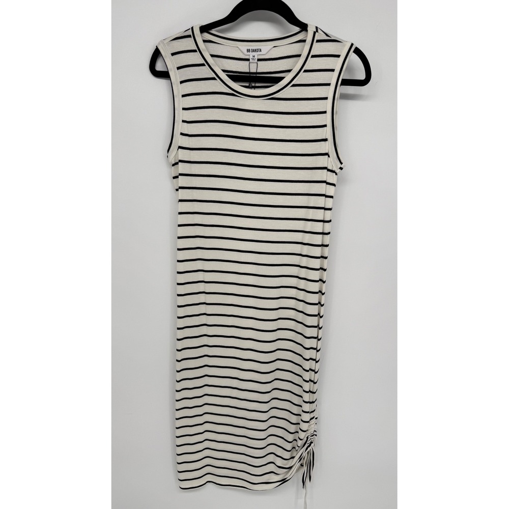 BB DAKOTA WHATS THE ROUCHE STRIPED SLEEVELESS MIDI DRESS NWT MEDIUM